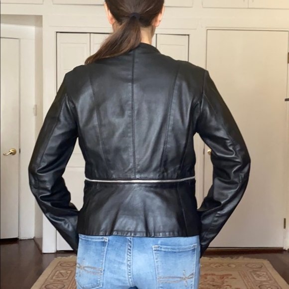 Laundry black genuine leather moto biker jacket size M - Picture 3 of 10